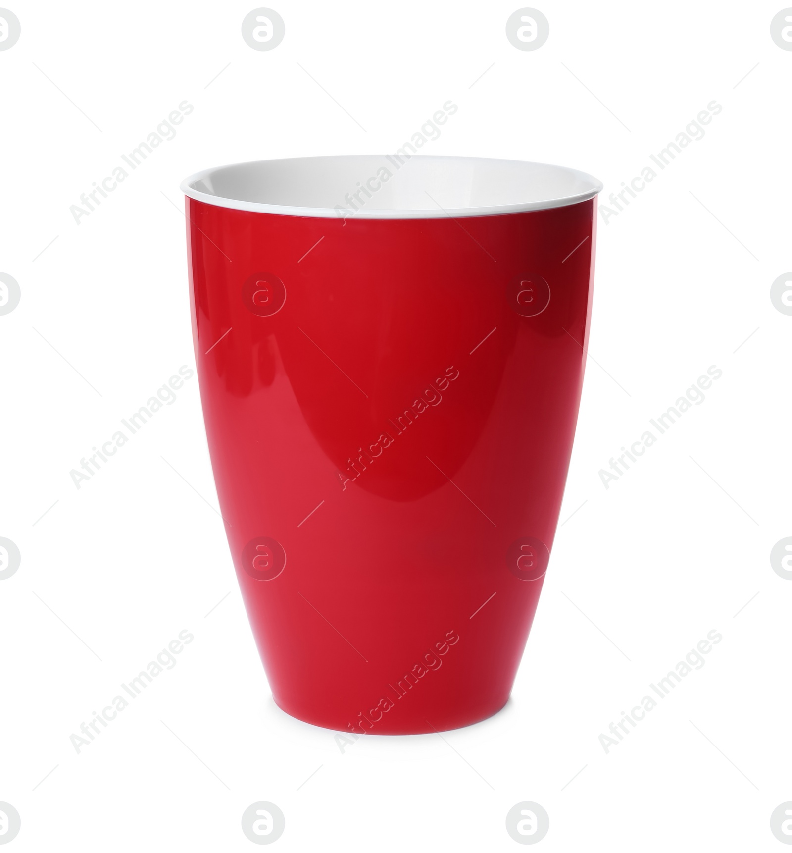 Photo of Red plastic flower pot isolated on white