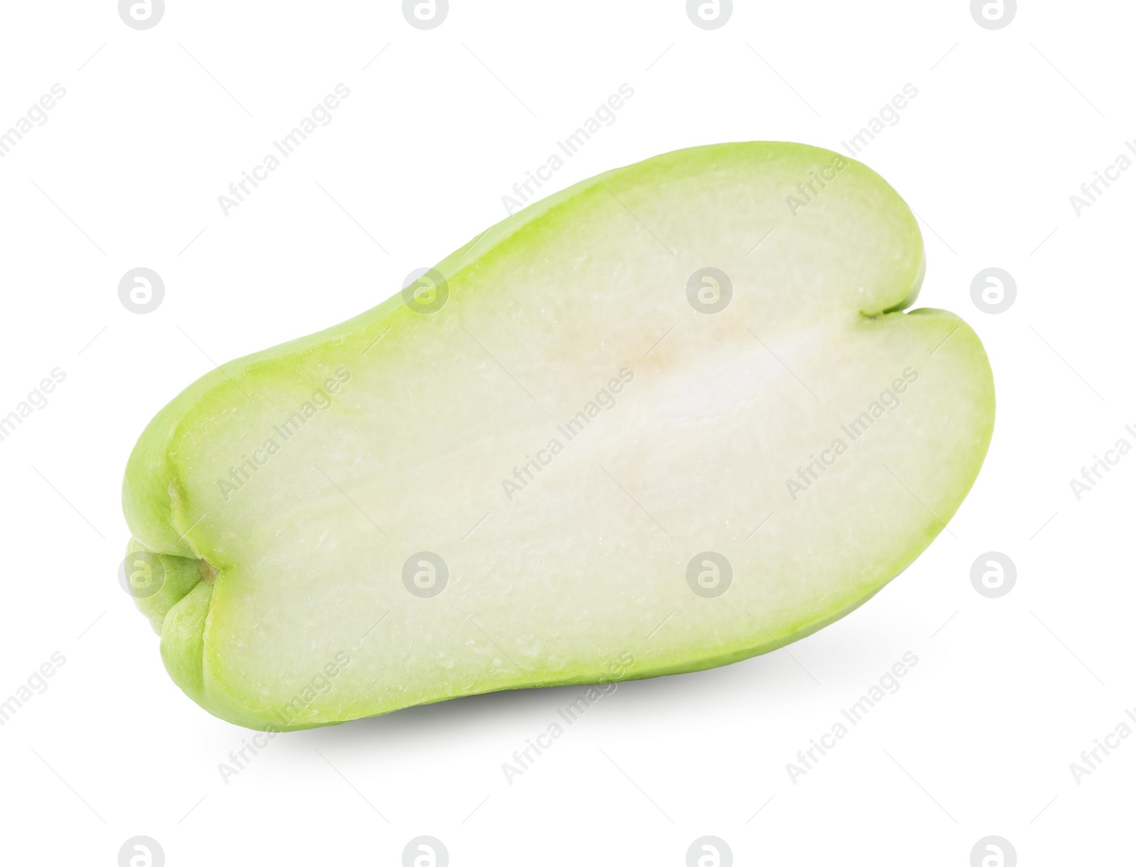 Photo of Half of fresh green chayote isolated on white