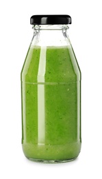 Photo of Bottle of fresh juice isolated on white