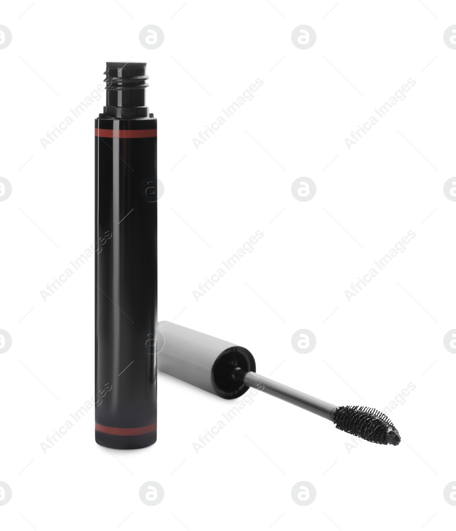 Photo of Mascara for eyelashes on white background. Makeup product