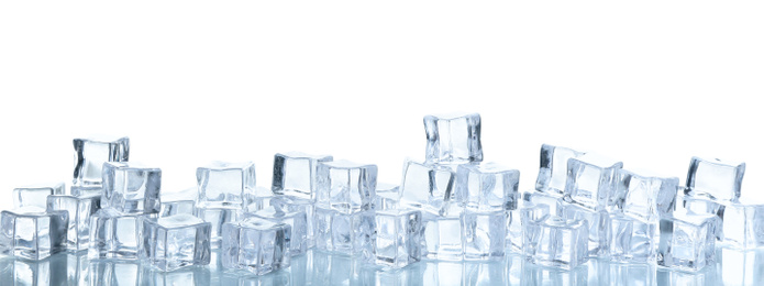 Photo of Crystal clear ice cubes isolated on white