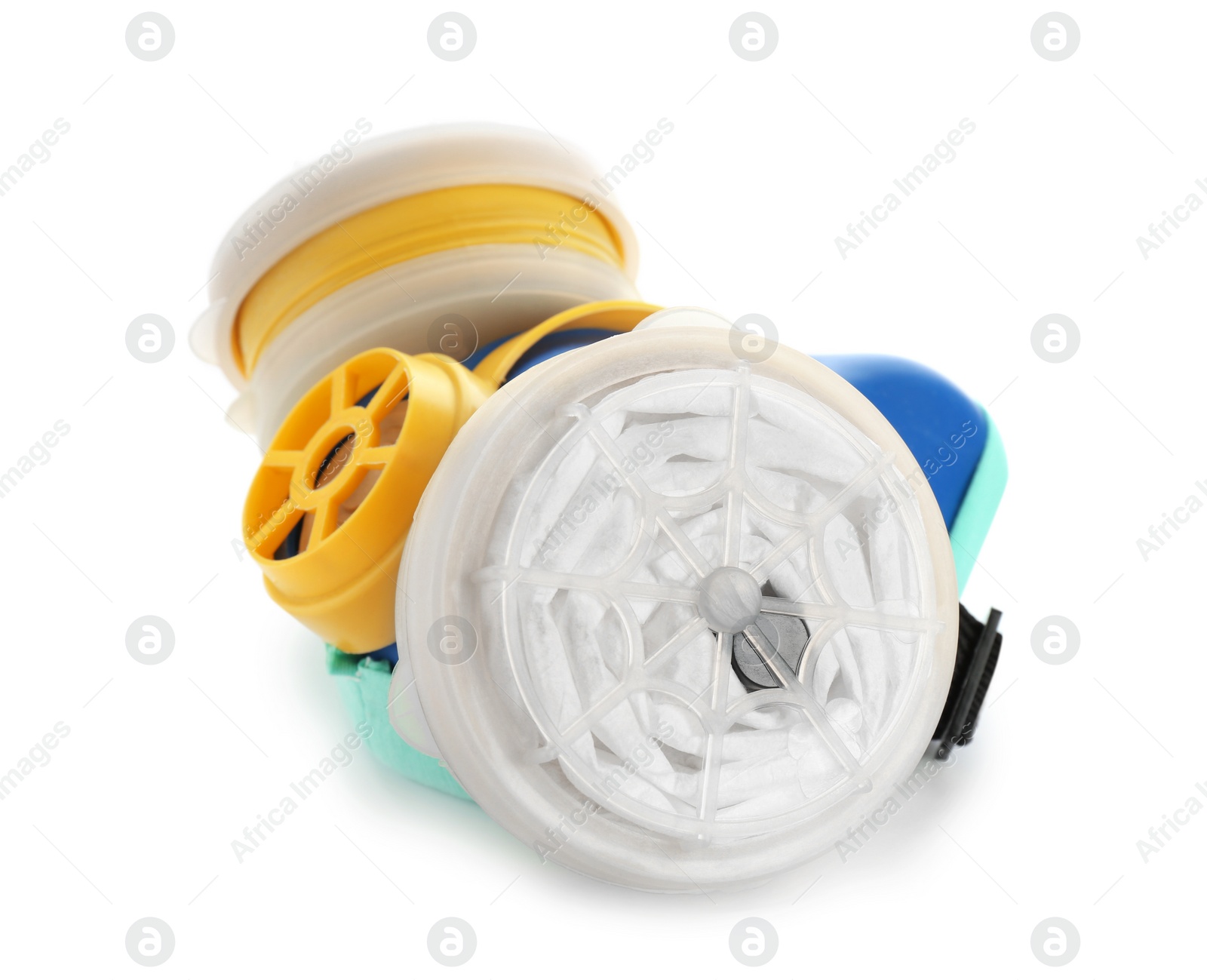 Photo of Respirator mask on white background. Safety equipment