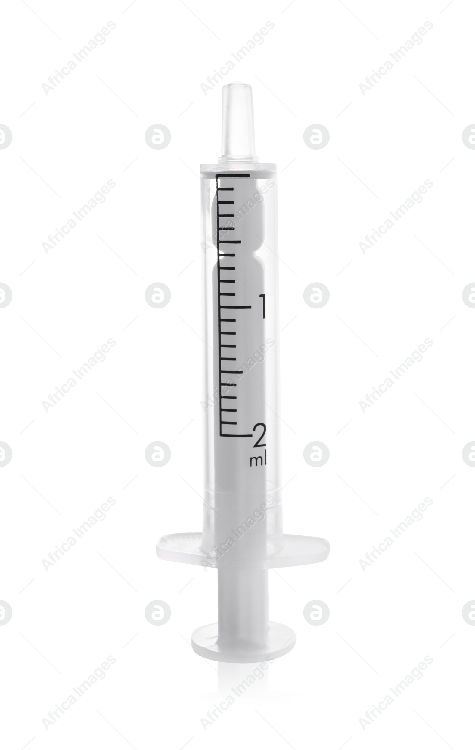 Photo of Disposable syringe isolated on white. Medical equipment