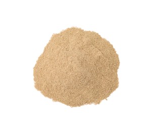 Dietary fiber. Heap of psyllium husk powder isolated on white, top view