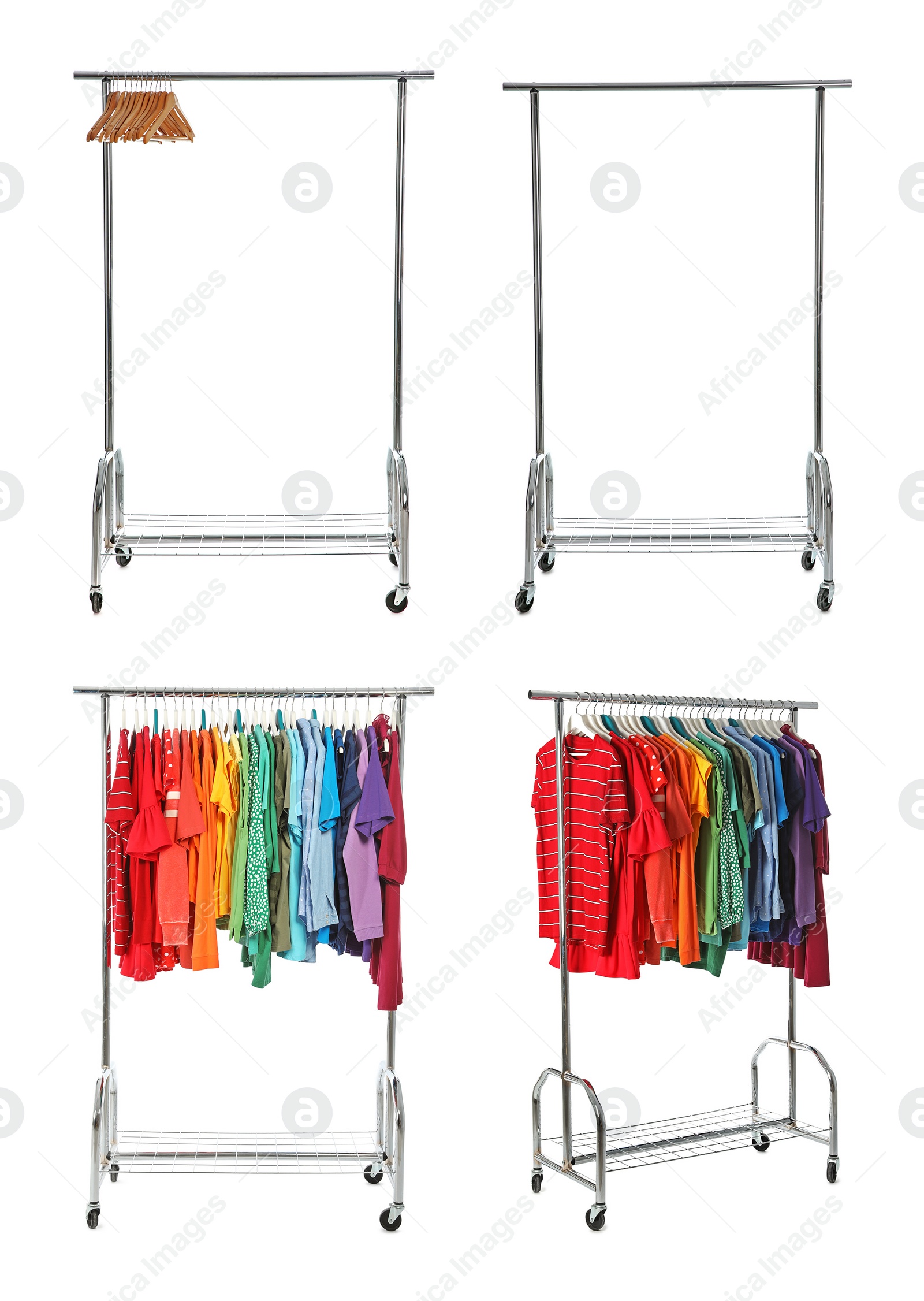 Image of Set of wardrobe racks for dressing room on white background