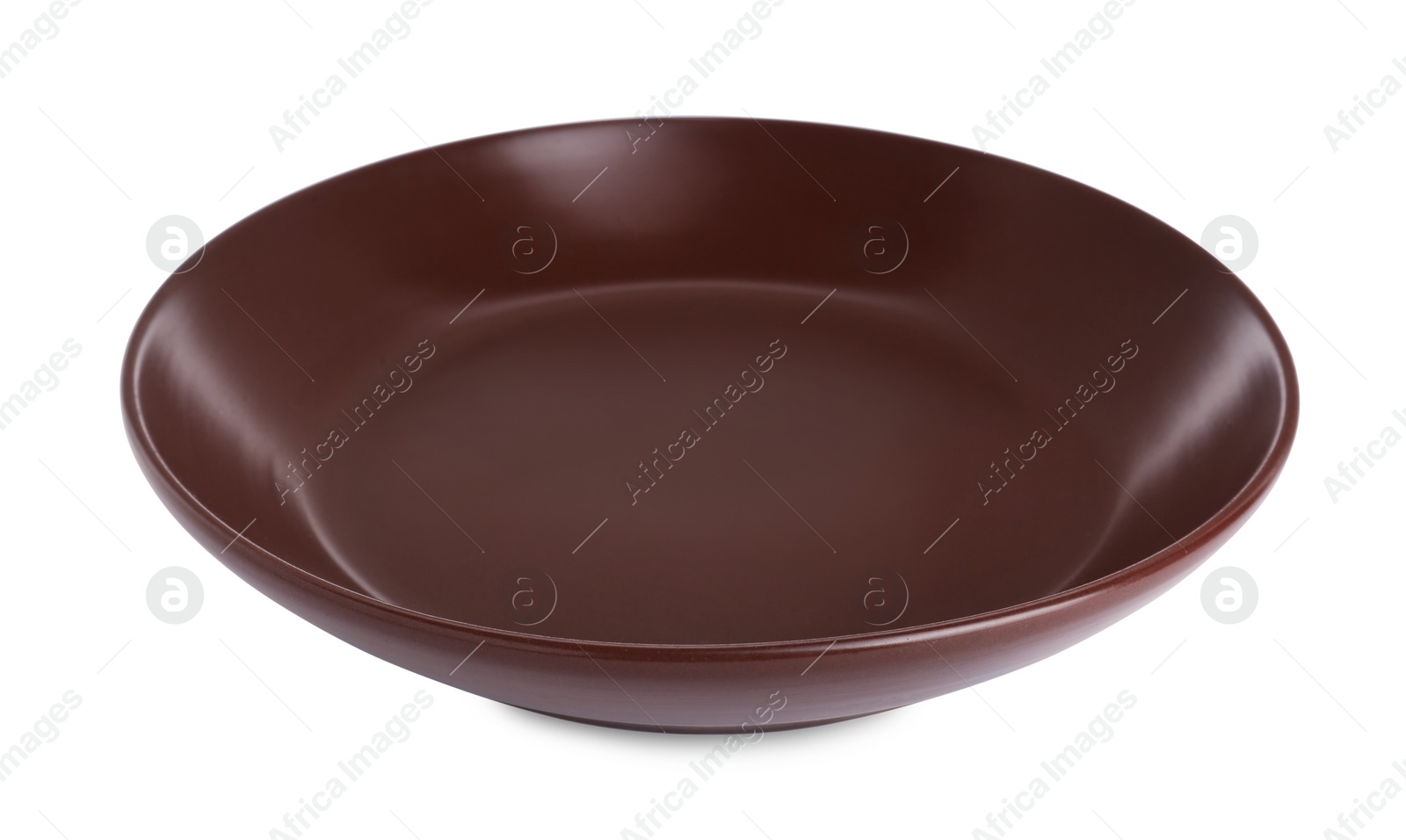 Photo of Empty brown ceramic plate isolated on white