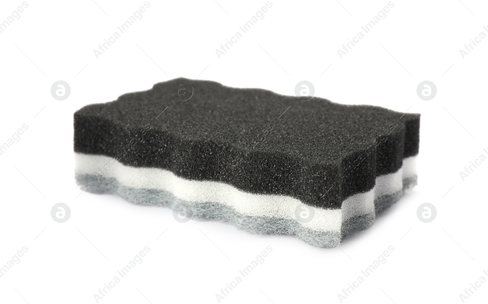 Photo of Layered cleaning sponge with abrasive scourer isolated on white