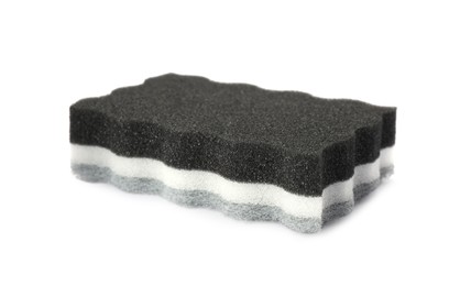 Layered cleaning sponge with abrasive scourer isolated on white