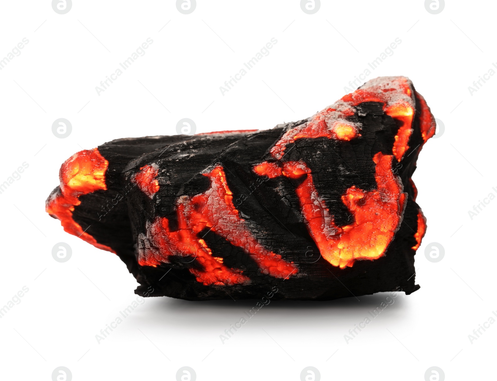 Photo of Piece of smoldering coal on white background