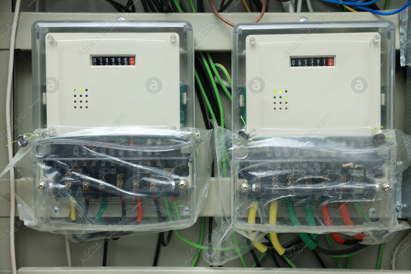 Photo of Electric meters and wires in fuse box