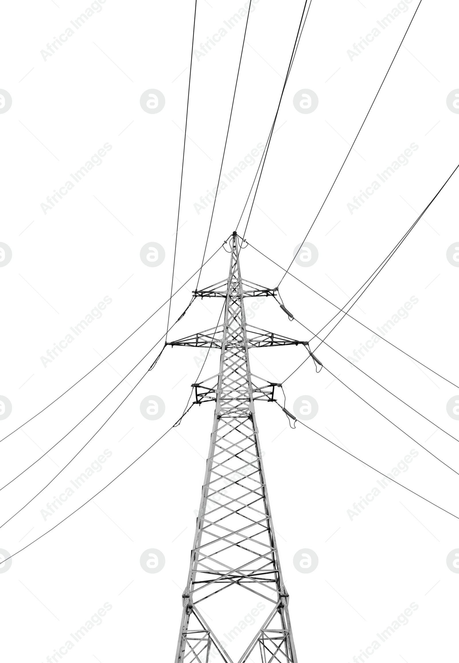 Image of High voltage tower isolated on white. Electric power transmission