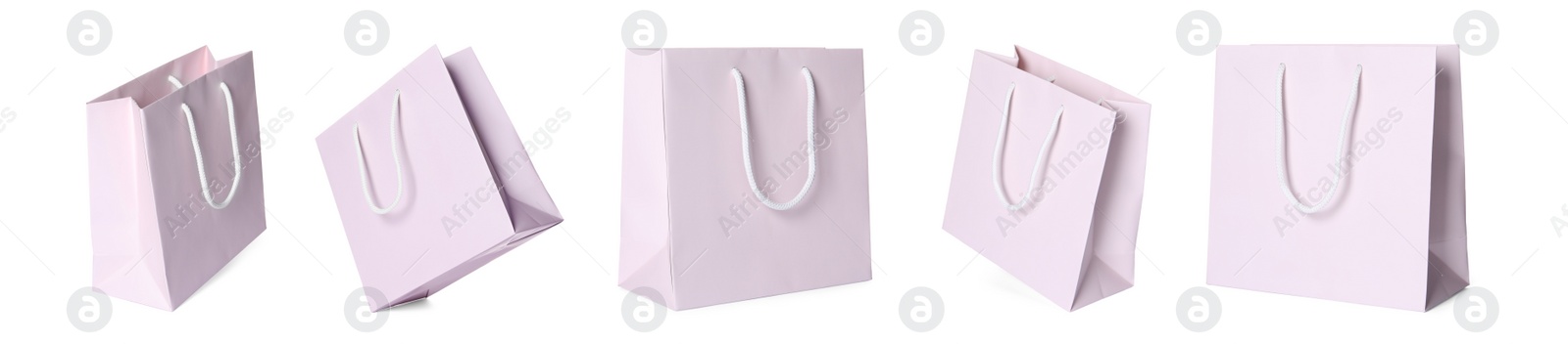 Image of Pink shopping bag isolated on white, different sides