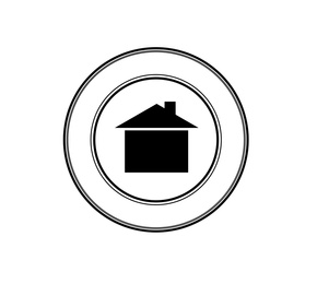 Black wax seal with house on white background