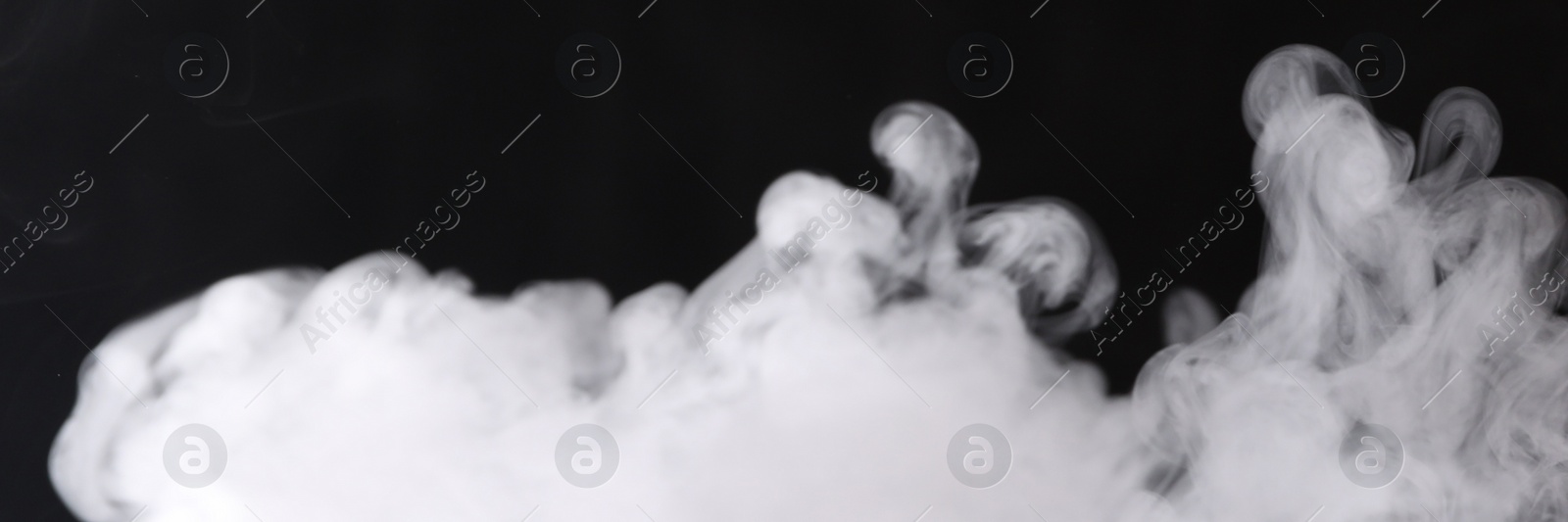 Image of White smoke on black background, closeup. Banner design