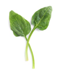 Fresh leaves of spinach isolated on white, top view