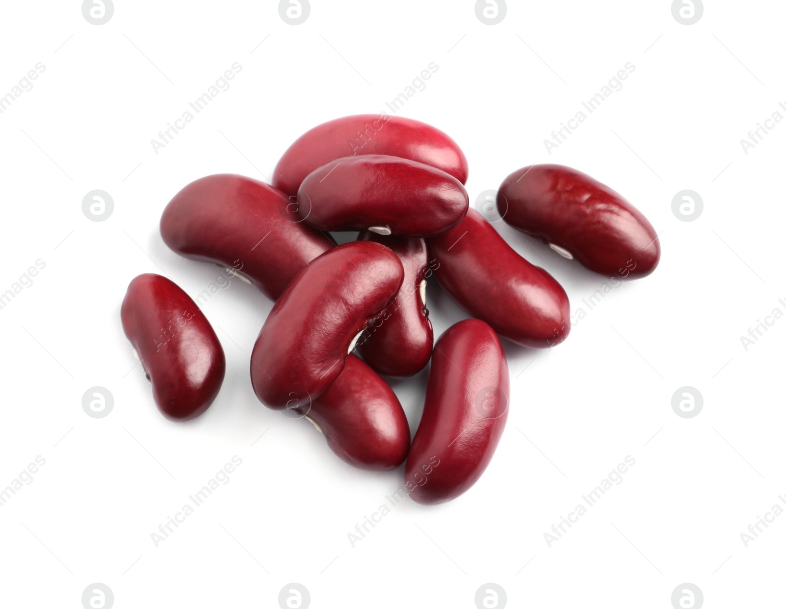 Photo of Pile of red beans on white background, top view