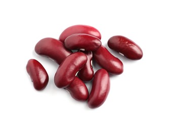 Photo of Pile of red beans on white background, top view