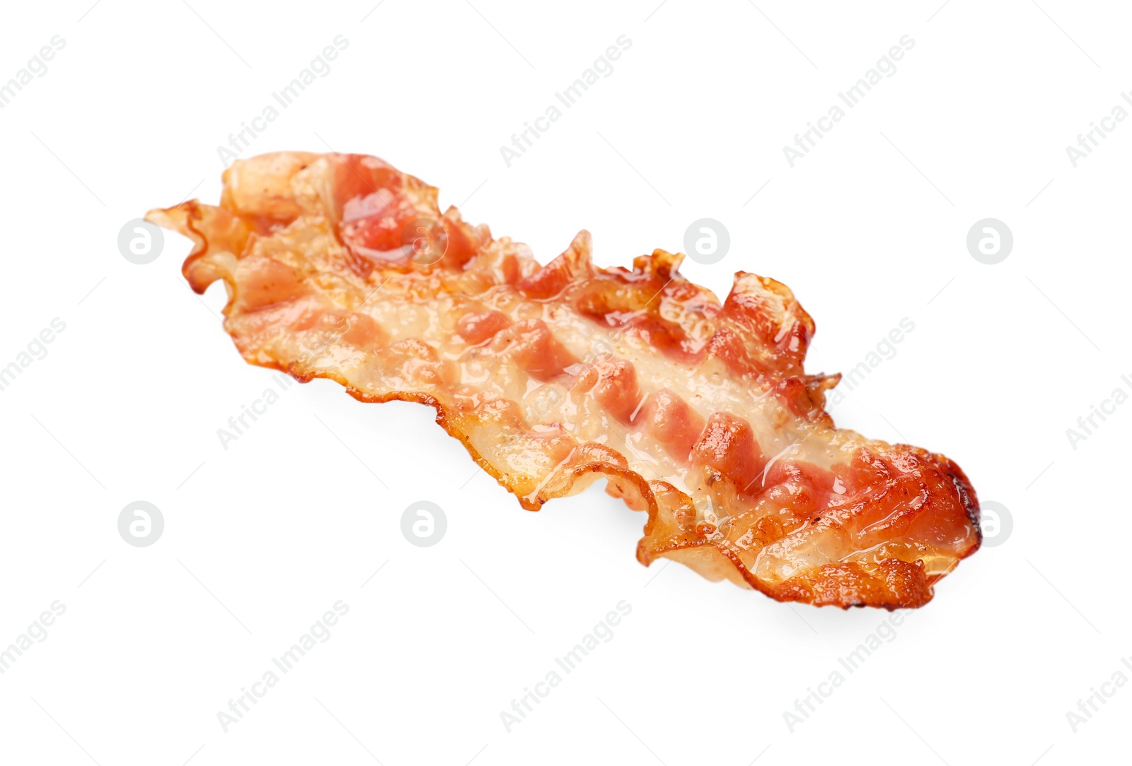 Photo of One fried bacon slice isolated on white