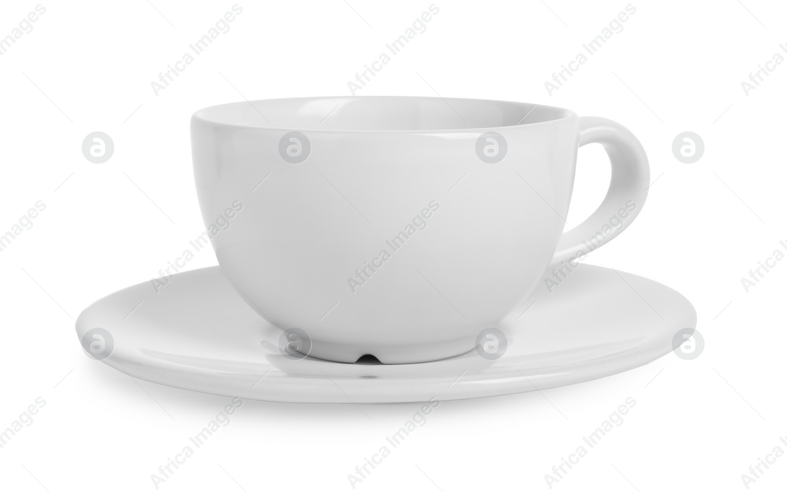 Photo of Ceramic cup with saucer isolated on white