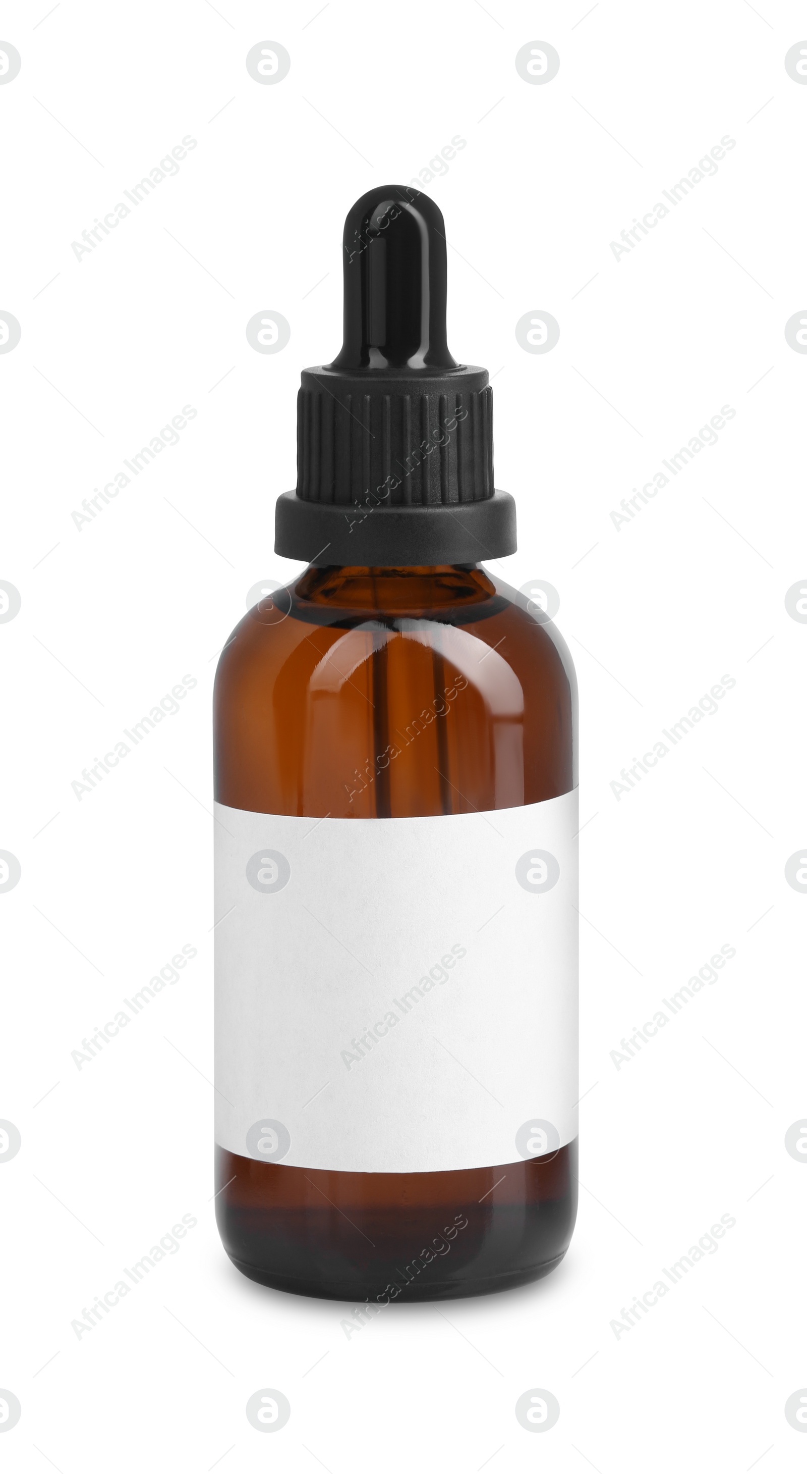 Photo of Brown bottle with tincture isolated on white