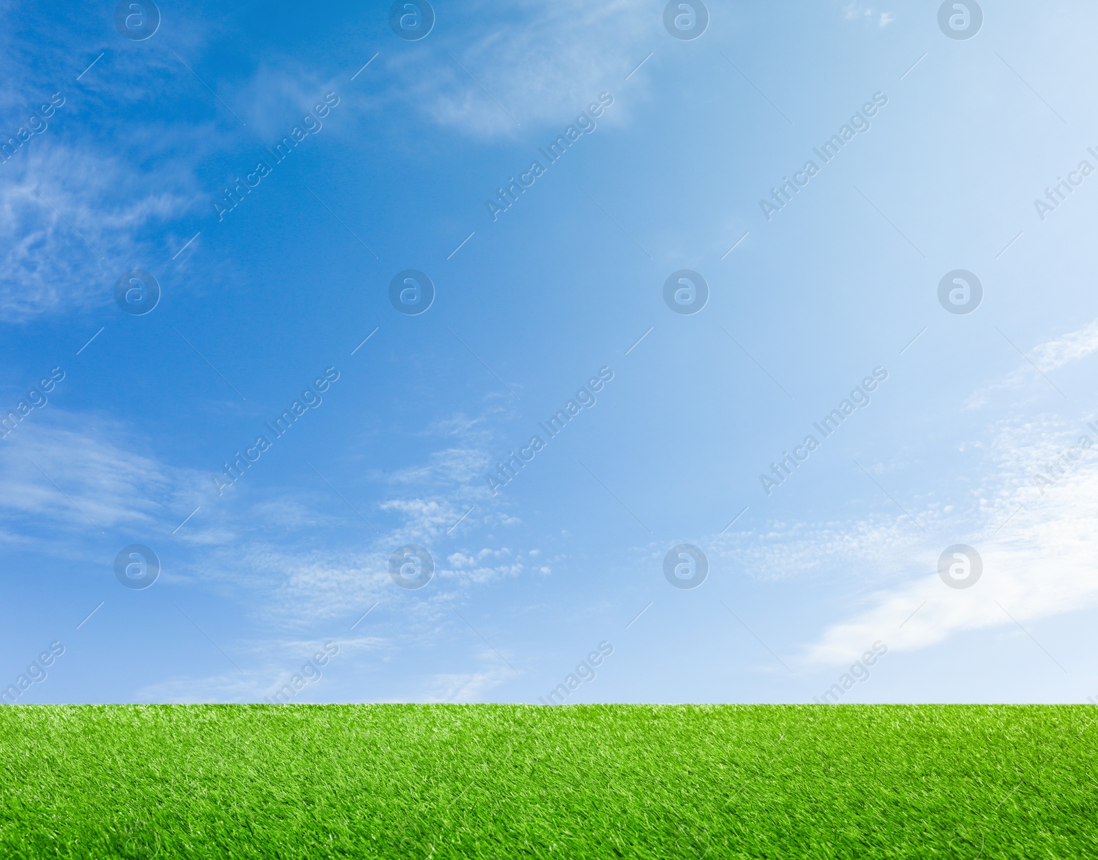 Image of Green grass under blue sky with clouds