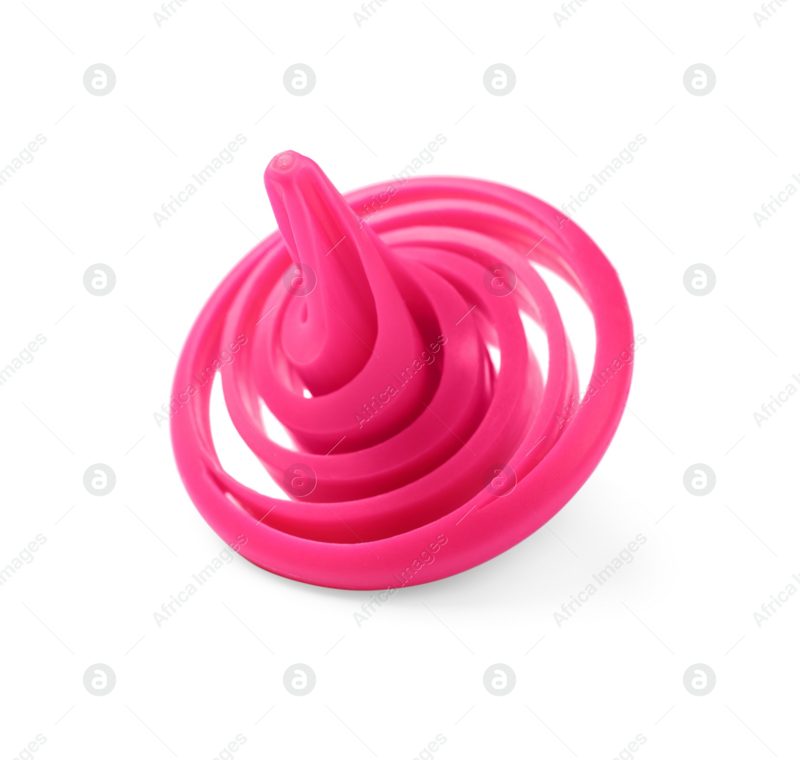 Photo of One pink spinning top isolated on white