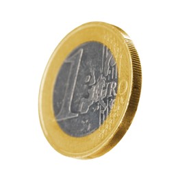 Shiny one euro coin isolated on white