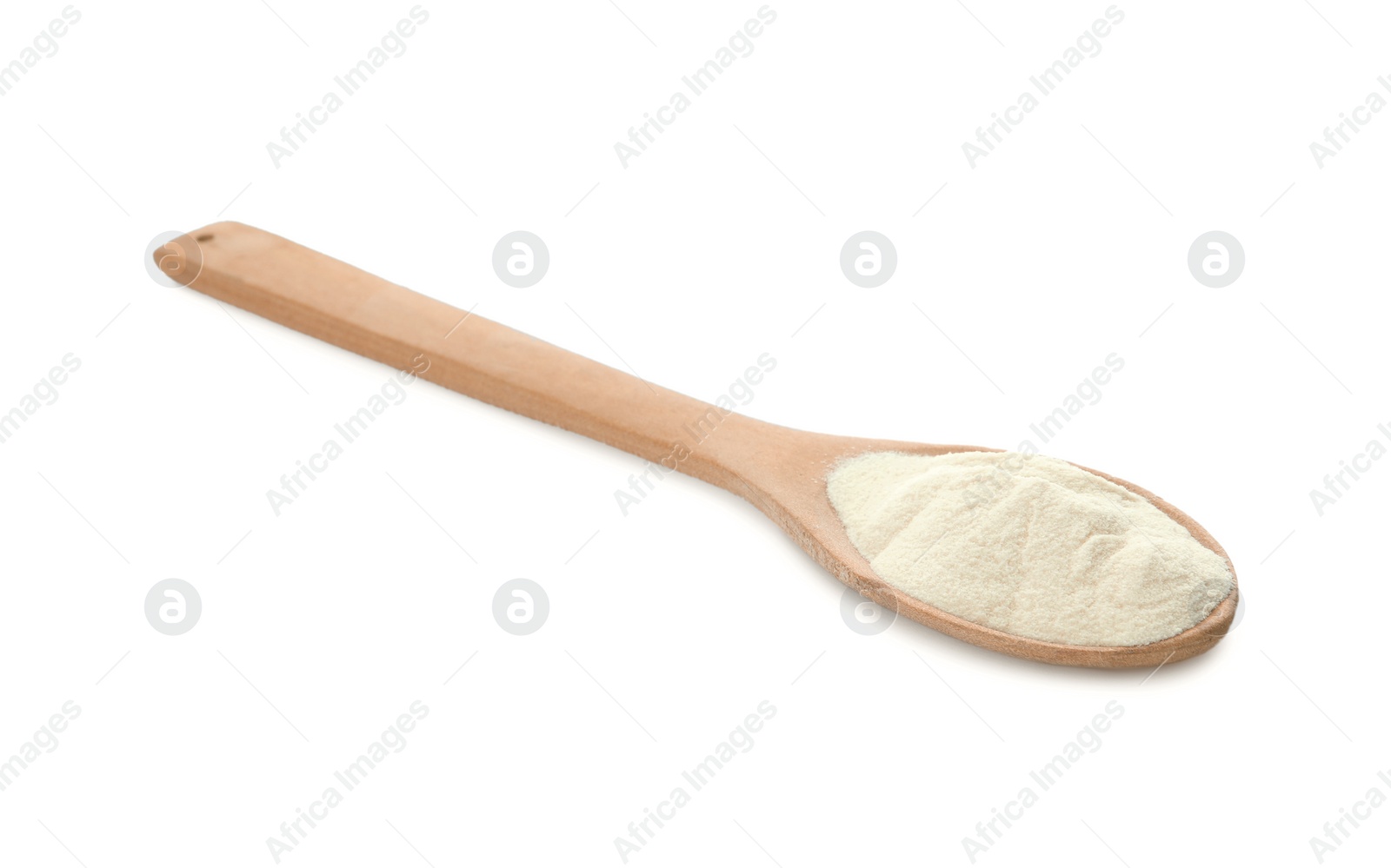 Photo of Wooden spoon of agar-agar powder isolated on white