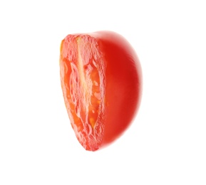 Photo of Slice of ripe tomato on white background