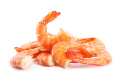 Delicious freshly cooked shrimps isolated on white