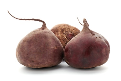 Photo of Organic beets on white background. Taproot vegetable