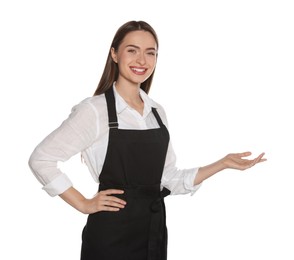 Photo of Portrait of happy hairdresser on white background