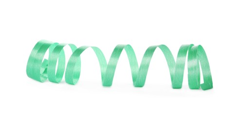 Green serpentine streamer isolated on white. Party element