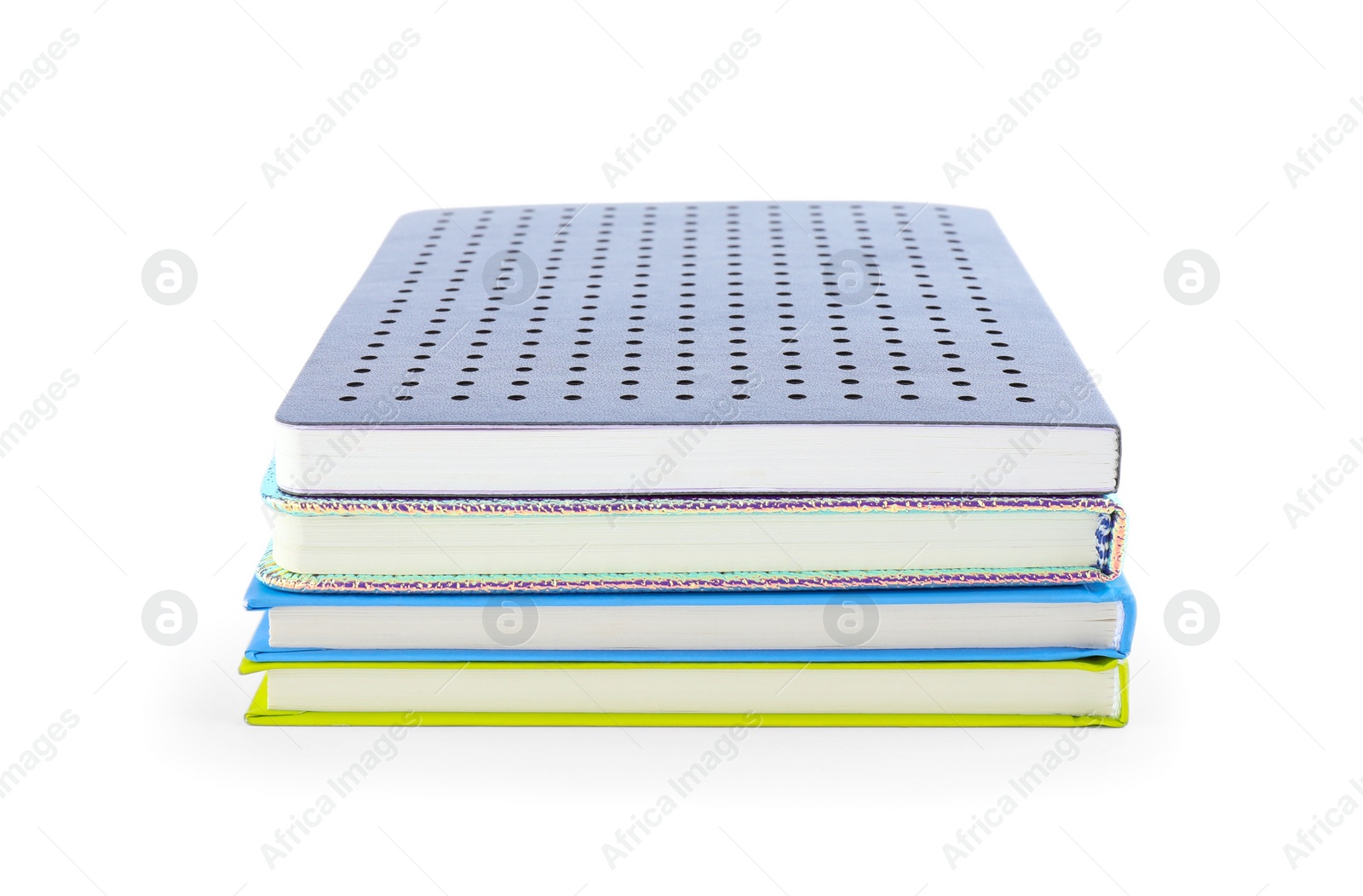 Photo of Stack of different notepads isolated on white