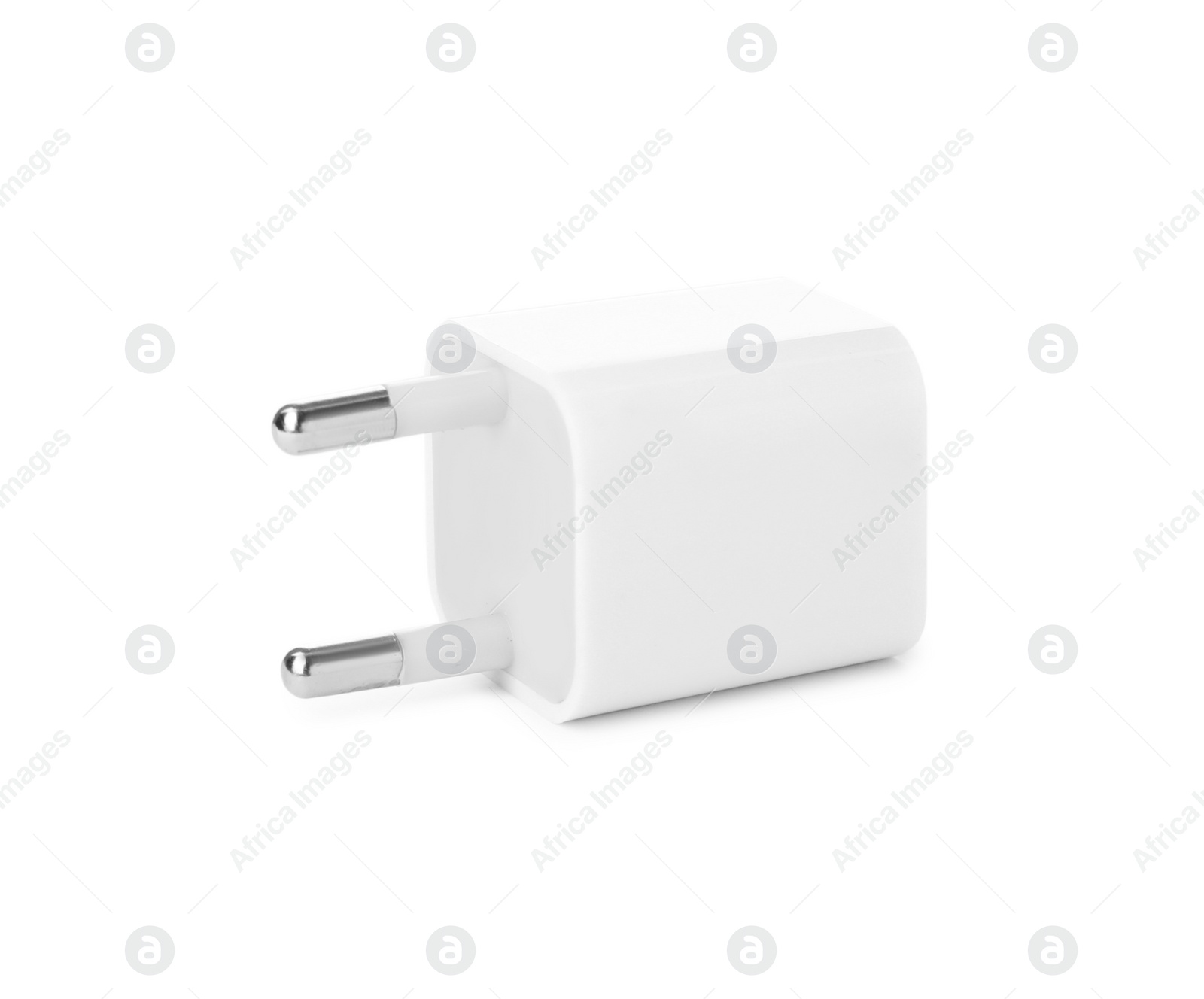 Photo of USB power adapter for battery charging isolated on white