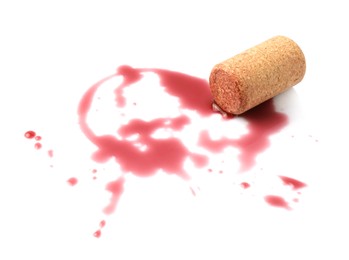 Photo of Bottle cork with wine stains isolated on white