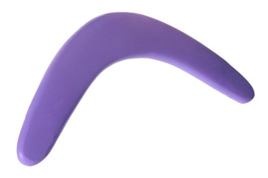 Photo of Purple boomerang isolated on white. Outdoors activity