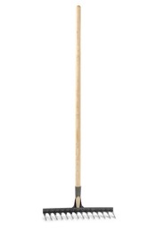 Photo of Modern rake isolated on white. Gardening tool