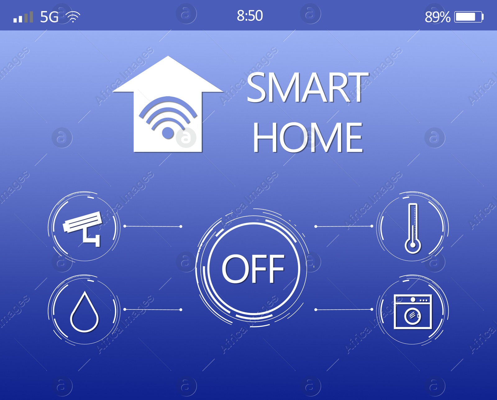 Illustration of Smart home application for mobile phone, illustration. Automatic technology