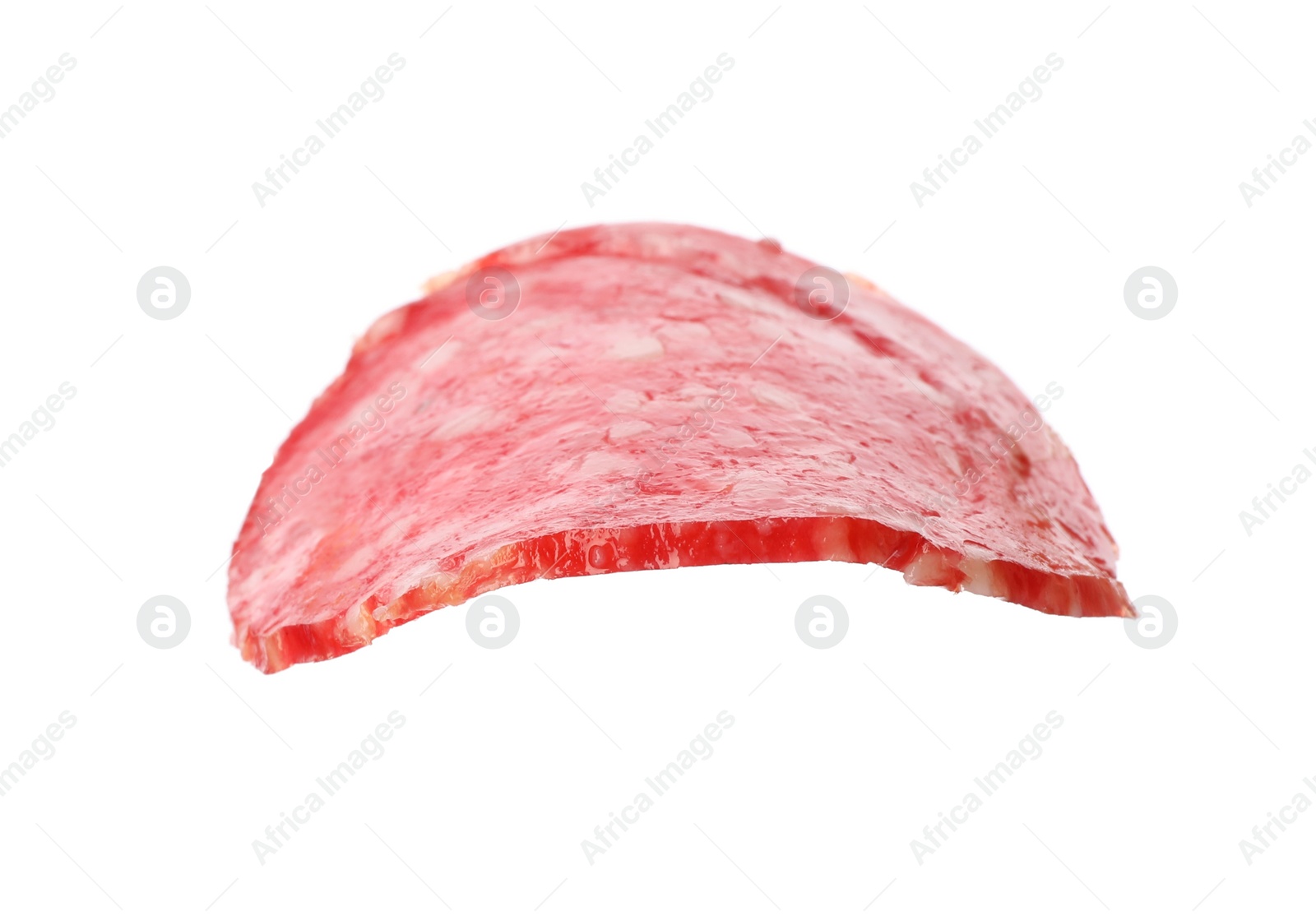 Photo of Cut fresh tasty sausage on white background