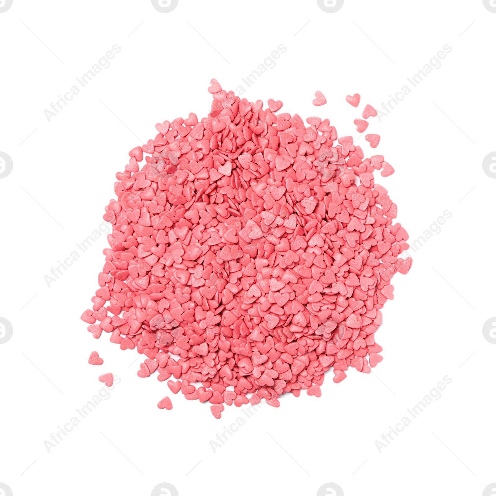 Photo of Pile of sweet candy hearts on white background, top view