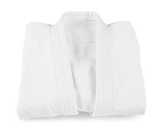 Photo of Folded kimono isolated on white. Martial arts uniform