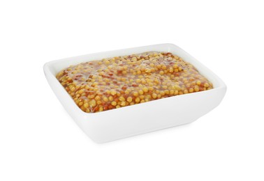 Photo of Fresh whole grain mustard isolated on white
