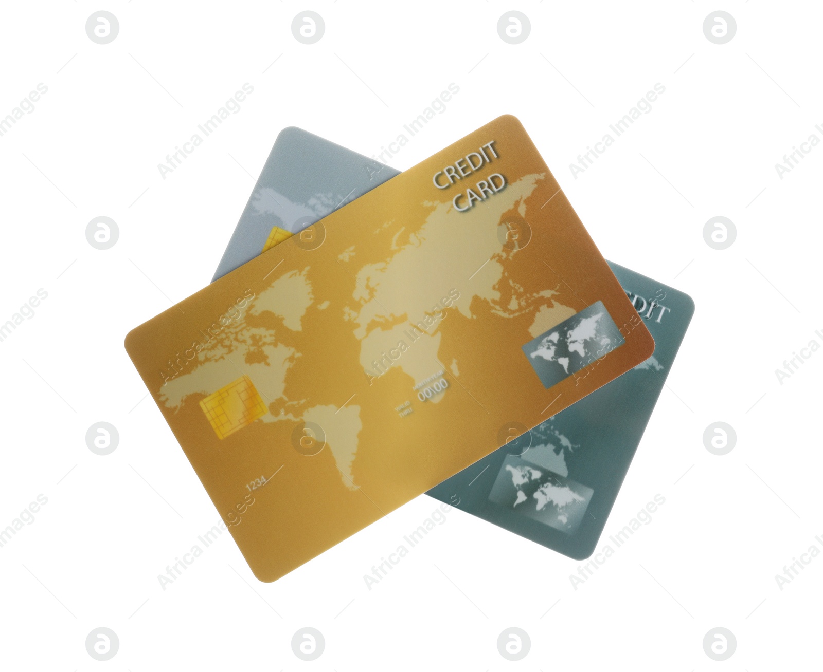 Photo of Different plastic credit cards on white background