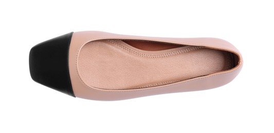 Photo of One new stylish square toe ballet flat on white background, top view
