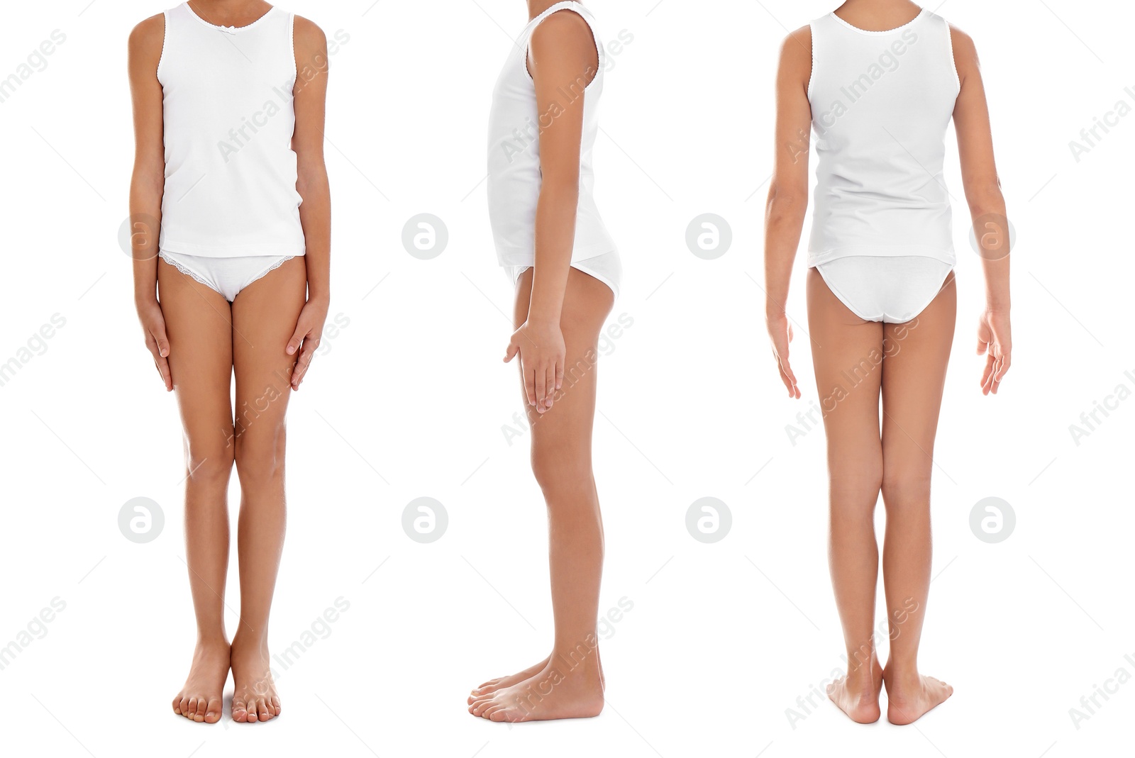 Image of Collage of little girl in underwear on white background