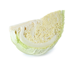 Piece of fresh ripe savoy cabbage isolated on white