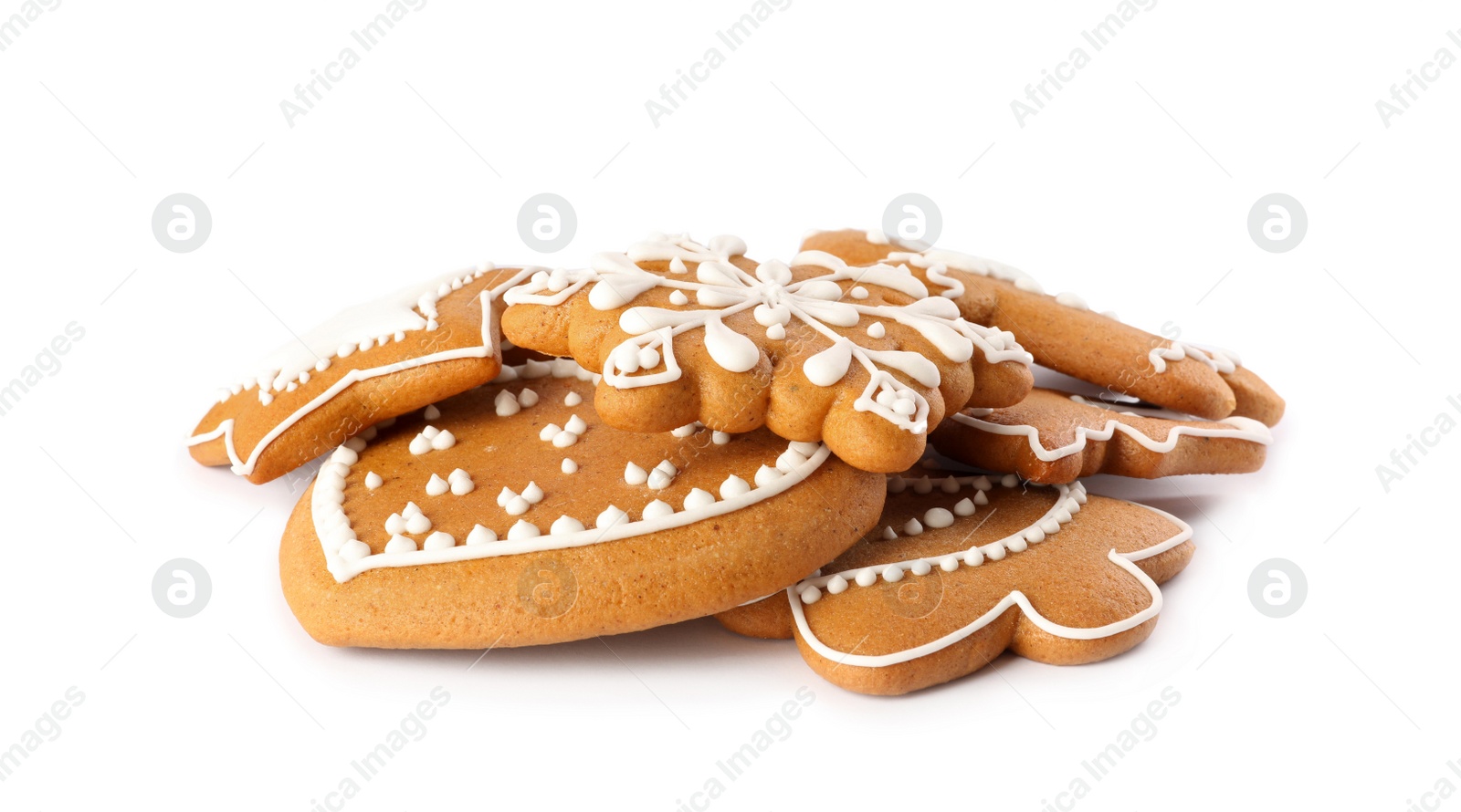 Photo of Pile of Christmas cookies on white background