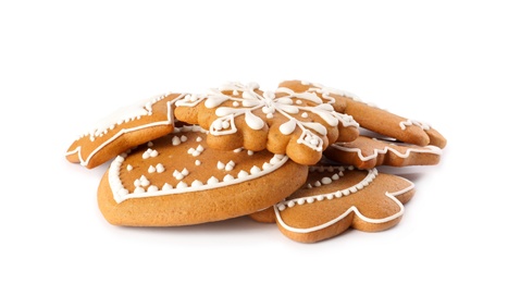 Pile of Christmas cookies on white background