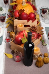 Photo of Beautiful autumn table setting and decor on desk